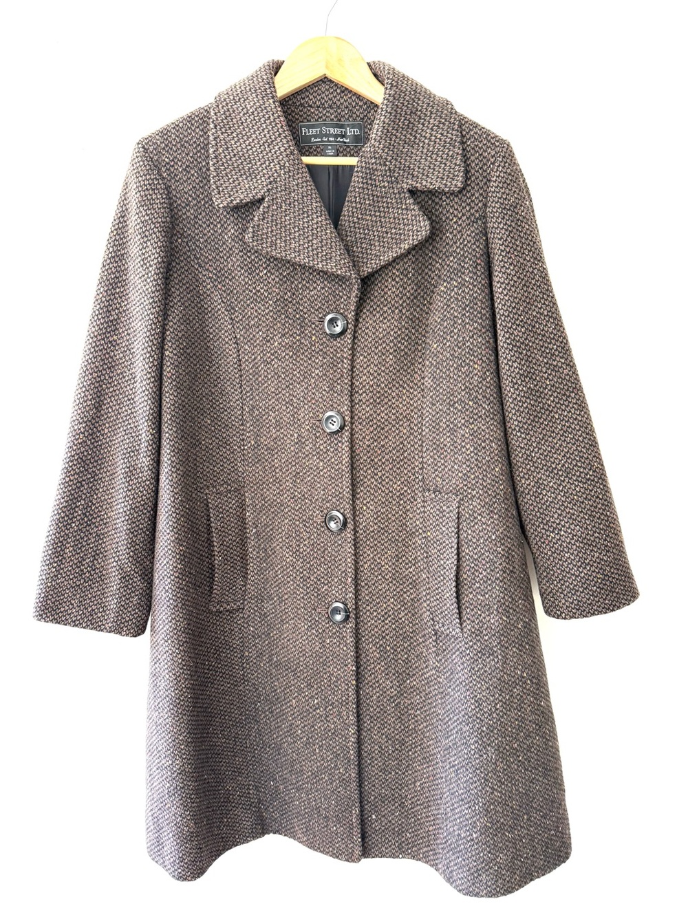 Fleet Street Tweed Wool Blend Brown Walker Coat XL Vintage Dark Academia